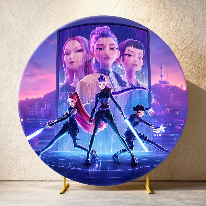Kpop Demon Hunters Round Backdrop Cover Circle Fabric Cover Birthday Party Photo Booth Background Banner Kids Photo Props Supply