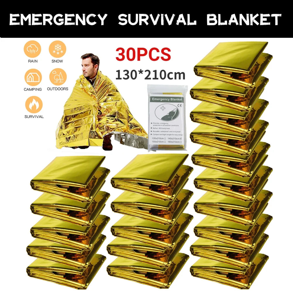 5-30Pc Outdoor Emergency Gold-Sliver Survival Blanket Waterproof First Aid Rescue Curtain Foil Thermal Hunting Blanket130X210Cm