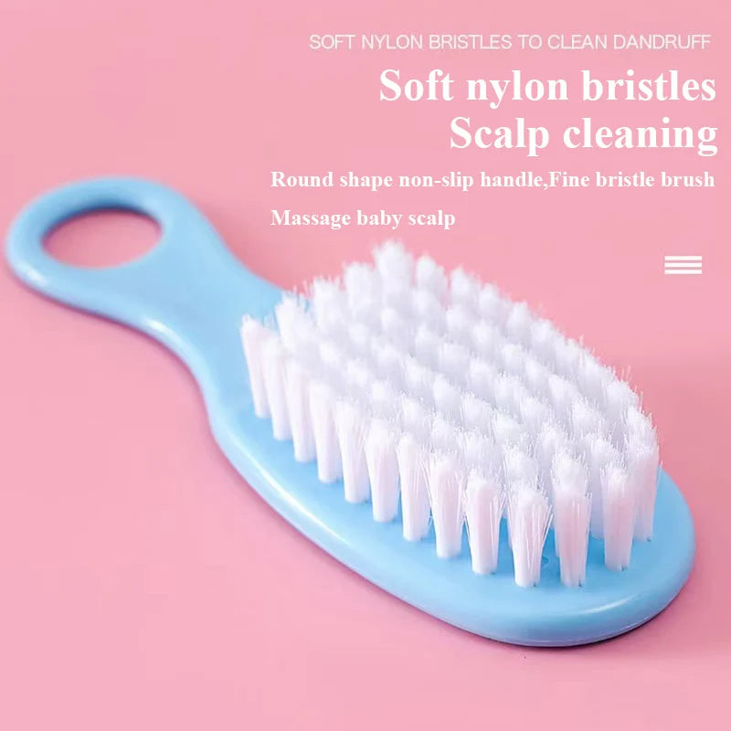 I YAN 5-in-1 baby grooming kit in pink and blue with brush, comb, and nail tools for newborn care.