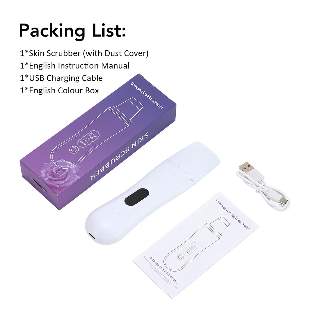 Ultrasonic Skin Scrubber Peeling Blackhead Remover Deep Face Cleaning Ultrasonic Ion Acne Pore Cleaner Facial Shovel  Scrubber