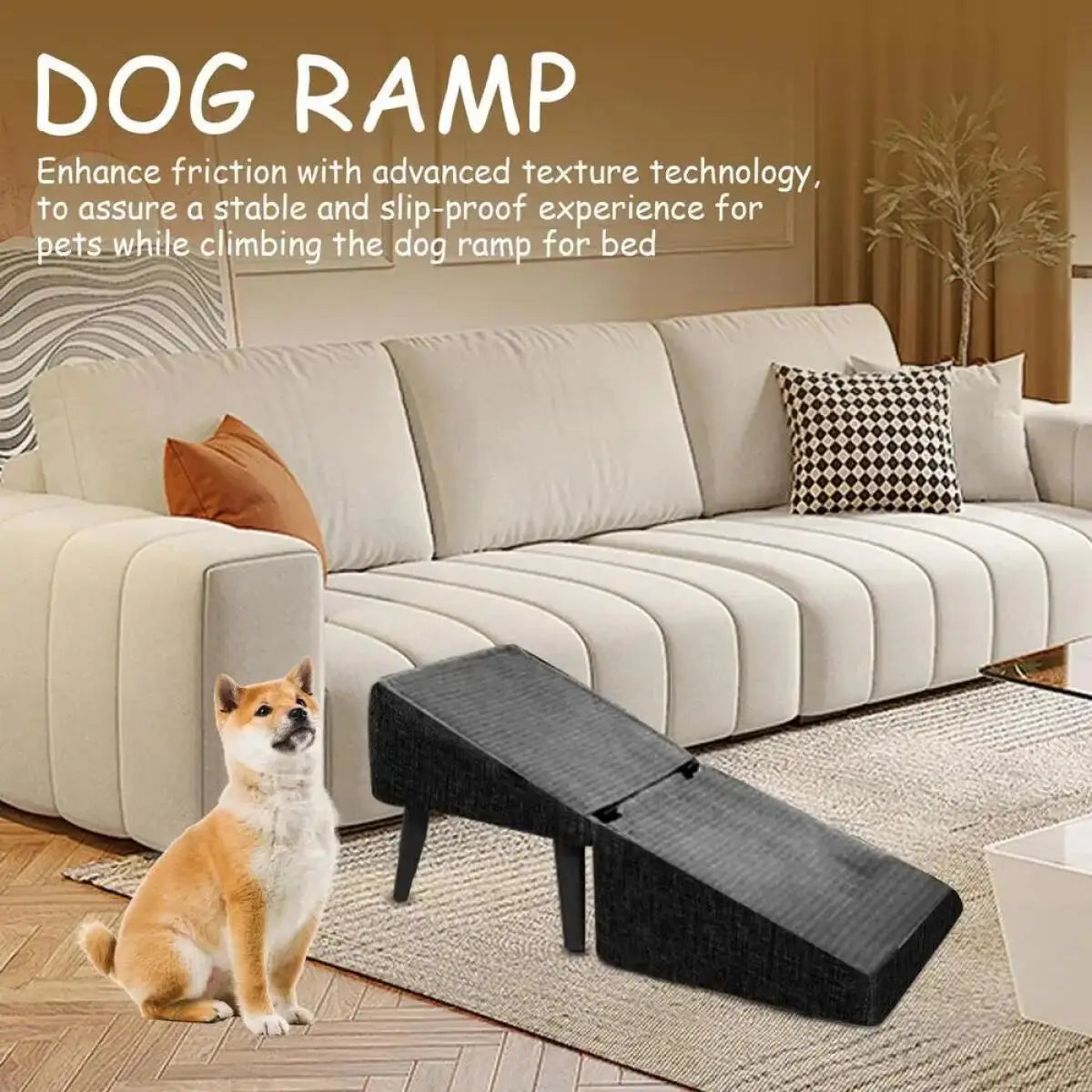 Foldable 2-in-1 pet ramp and step stool by I YAN, non-slip portable dog stairs for bed, sofa, and car with textured surface.