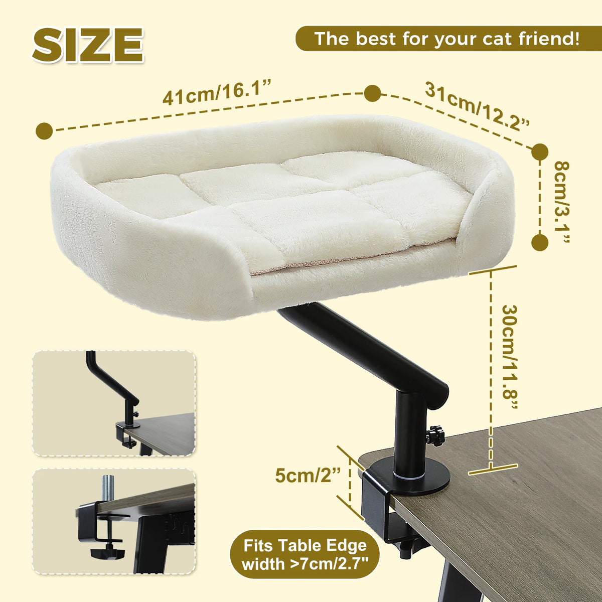 I YAN cat desk bed with soft fabric, 360° rotatable stand, adjustable hammock for indoor cats, perfect for desks and tables.