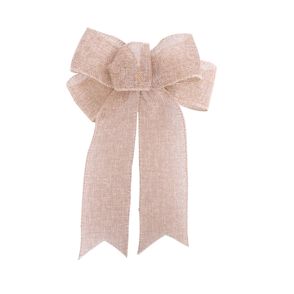 24*19cm 5ears DIY Bow Bowknot Crafts Linen Ribbon Bow Christmas Decoration Christmas Tree Decor Lattice Stripe Bow