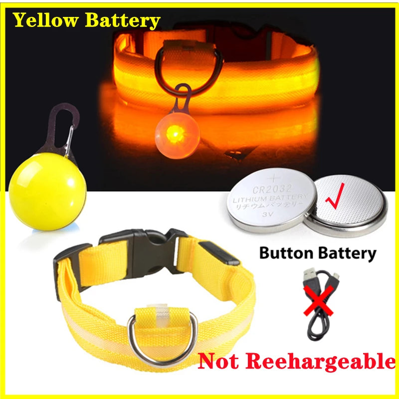 USB rechargeable LED glowing dog collar by I YAN, night safety light for small dogs and cats with bright illumination.