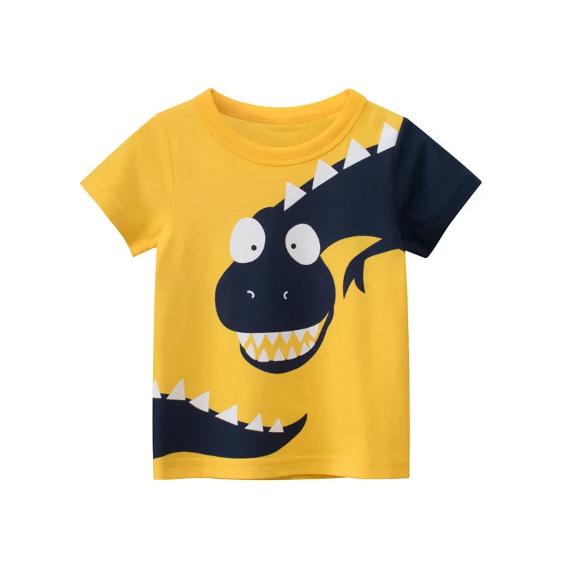 I YAN OLEKID 2025 boys' summer T-shirt with colorful cartoon print, short sleeves, suitable for ages 2-8 years, toddler boys' top