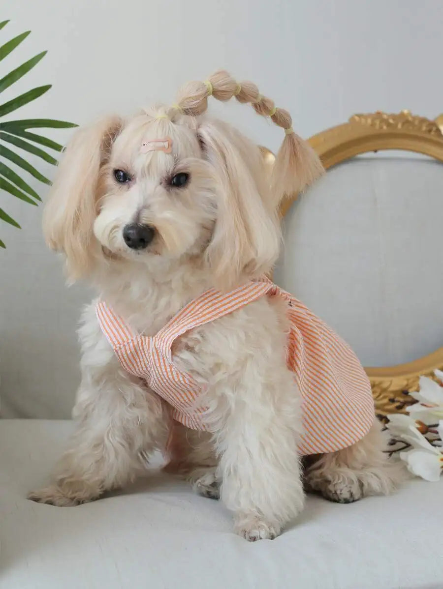 Striped Bow Pet Dress – Soft Breathable Outfit for Dogs & Cats