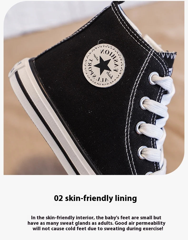 Children's High-Top Canvas Shoes Soft Bottom Comfortable Non-slip Casual Shoes Summer Simple Solid Color Lace-Up Canvas Shoes