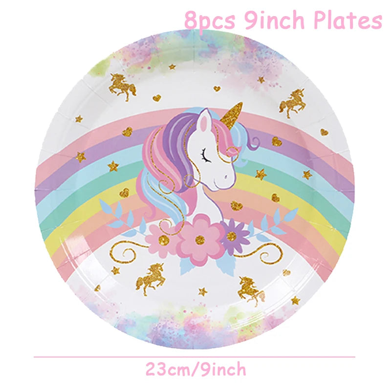 Unicorn Party Disposable Tableware Plates Napkin Rainbow Unicorn Birthday Party Decor Kids Birthday Party Supplies Baby Shower