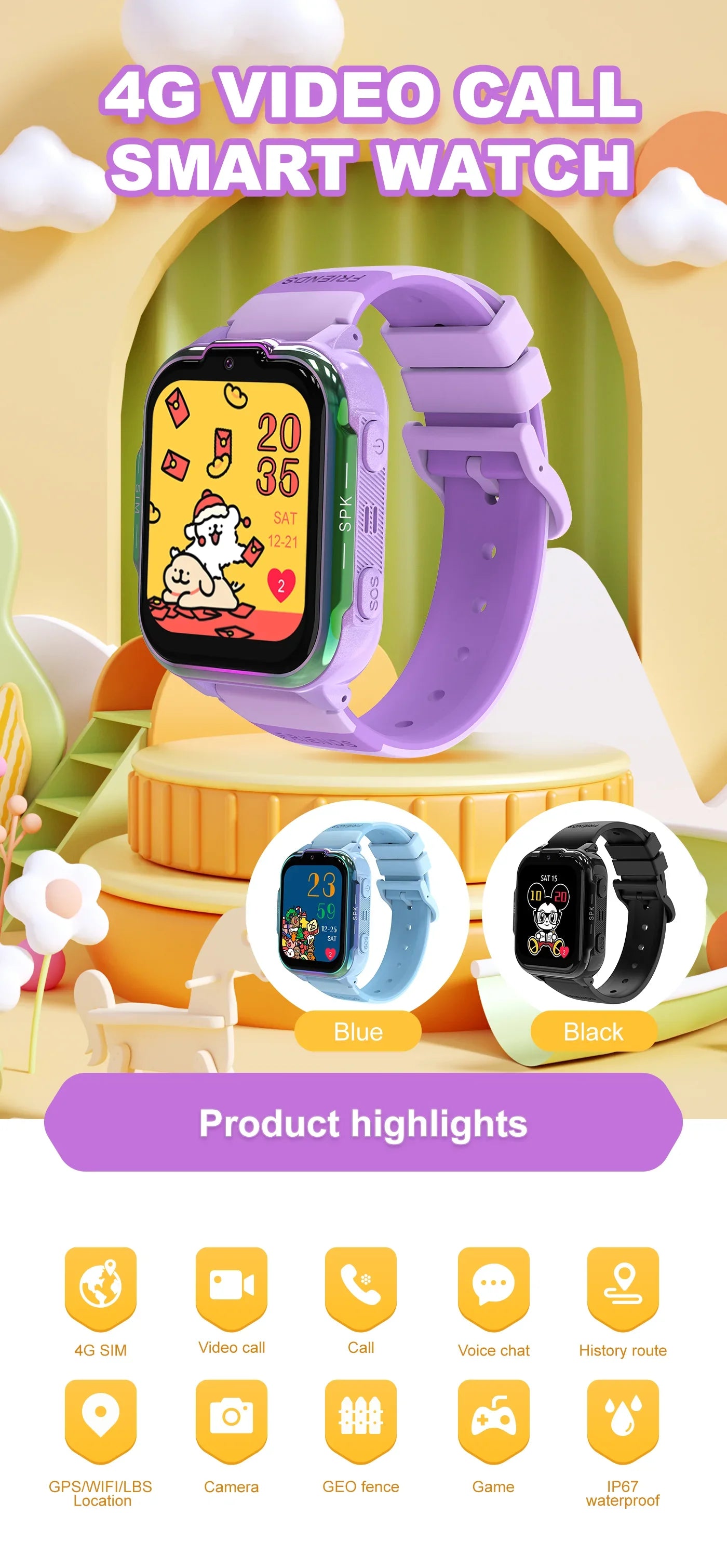 2025 New Kids GPS Smart Watch 4G Track Video Call Camera SOS – Waterproof LBS Location Tracker Smartwatch - I YAN