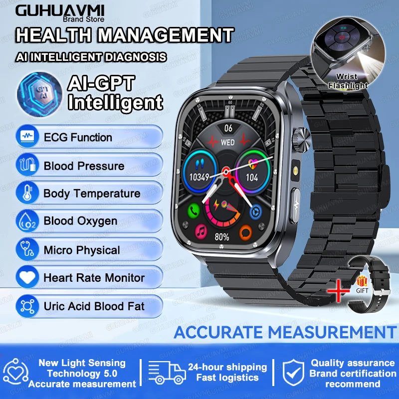 2025Nursing Level Uric Acid Blood lipids Smart Watch Men Blood Pressure ECG+PPG Clock Body Analysis Voice Call Health Smartwatch