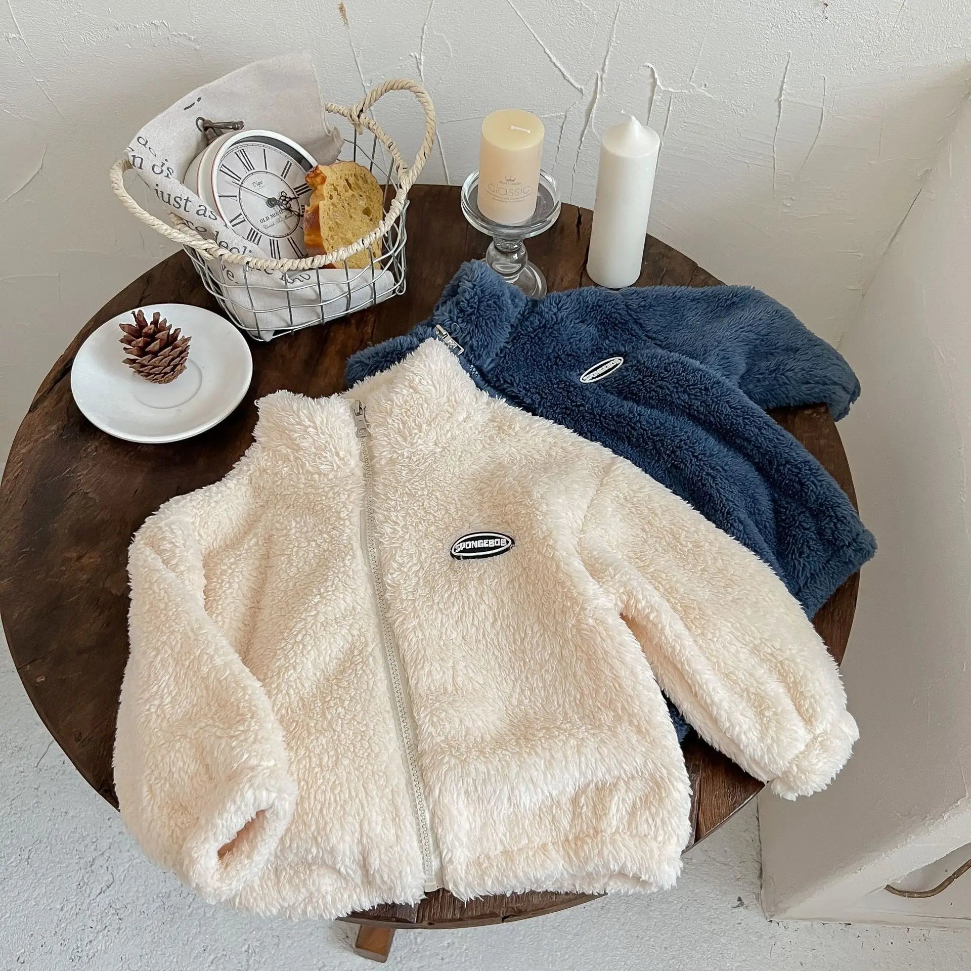 Jackets & Coats Kids Flannel Jacket Autumn Winter Boys Girl Casual Simple Coat Colorful  Lined Top Solid Color Children Clothing