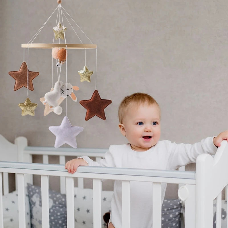Hot Air Balloon Wooden Baby Crib Mobile – Musical Bed Bell & Rattles for Newborns 0–12M - I YAN