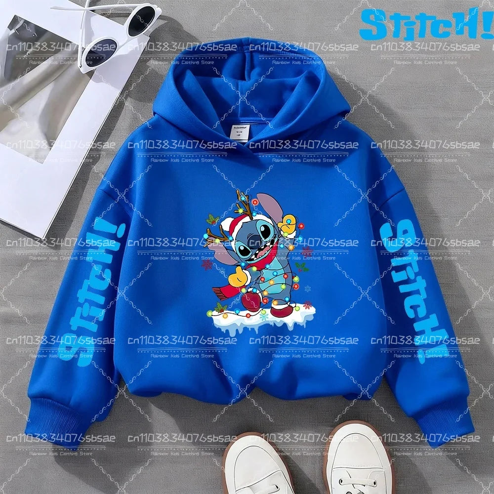 Disney Stitch Sweatshirts for Boys Girls Christmas Clothes Stich Print Hoodies Winter Pullover Outerwear Tops Children Clothing