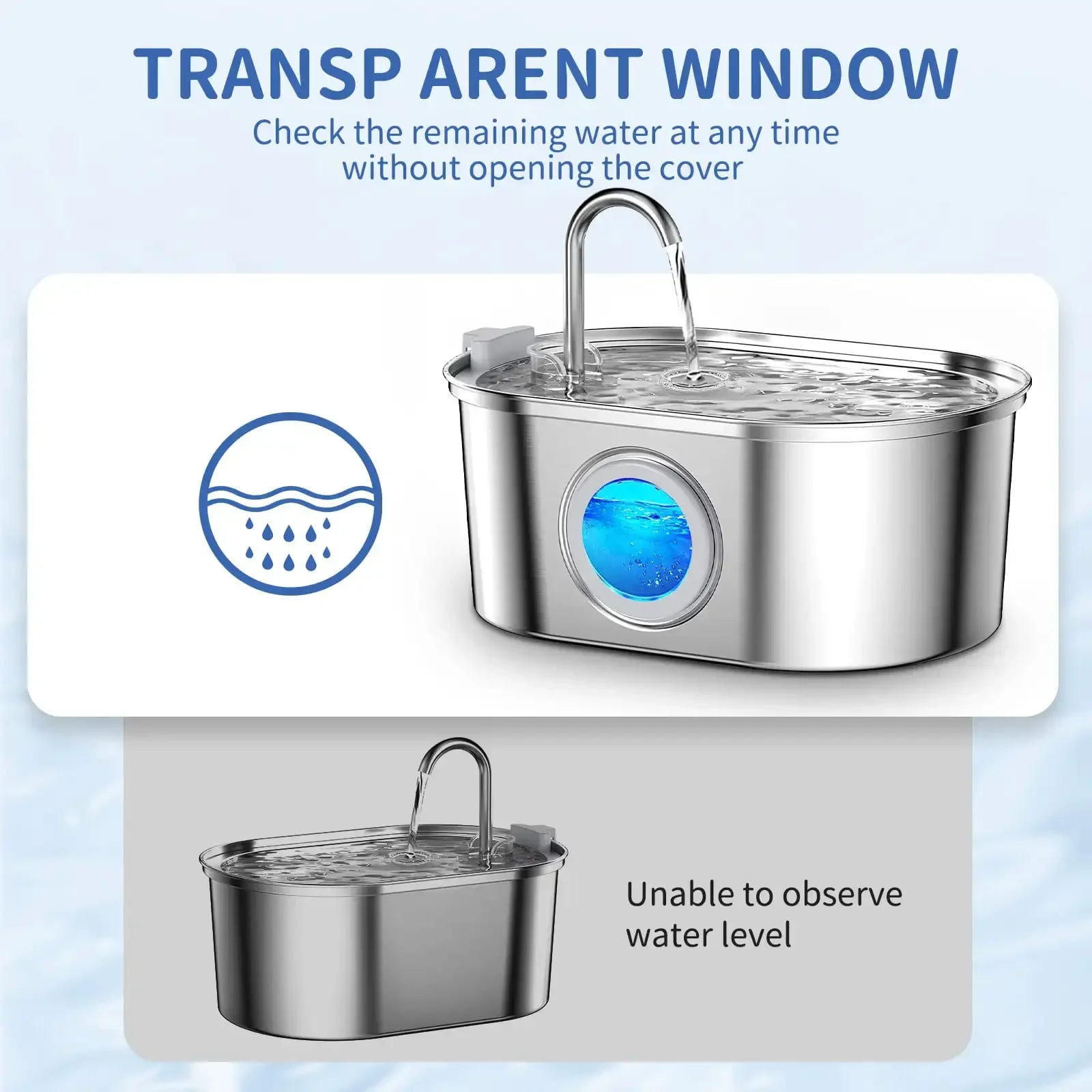 Cat Water Fountain, 3.2L/108oz Stainless Steel Dog Water Fountain, Pet drinking fountain, dishwasher safe, with triple filtration, quiet pump, and visible water window for cats and small pets