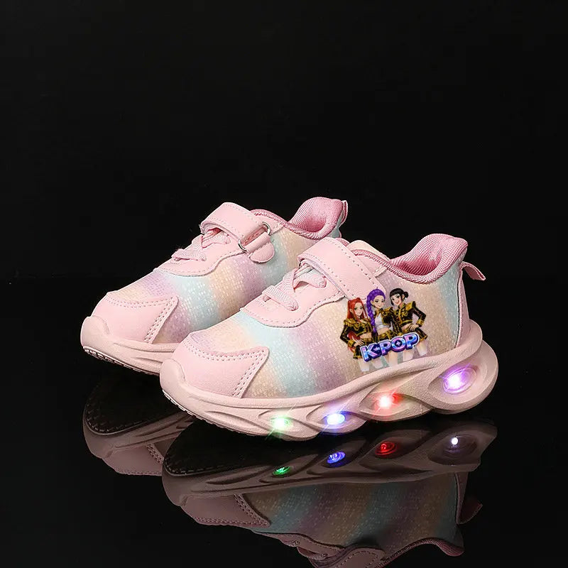 Kpop Demon Hunter Kids LED Light Casual Shoes Boys Cute Cartoon Glowing Sneakers Children Soft Bottom Anti Slip Sports Shoes