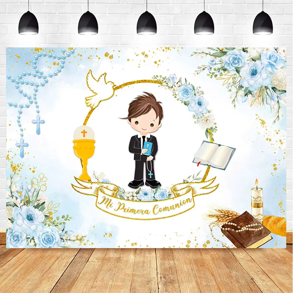 My First Communion Theme God Bless Boy Girls Party Decoration Supplie Grail God Bless Baptism Christening Baby Shower Background