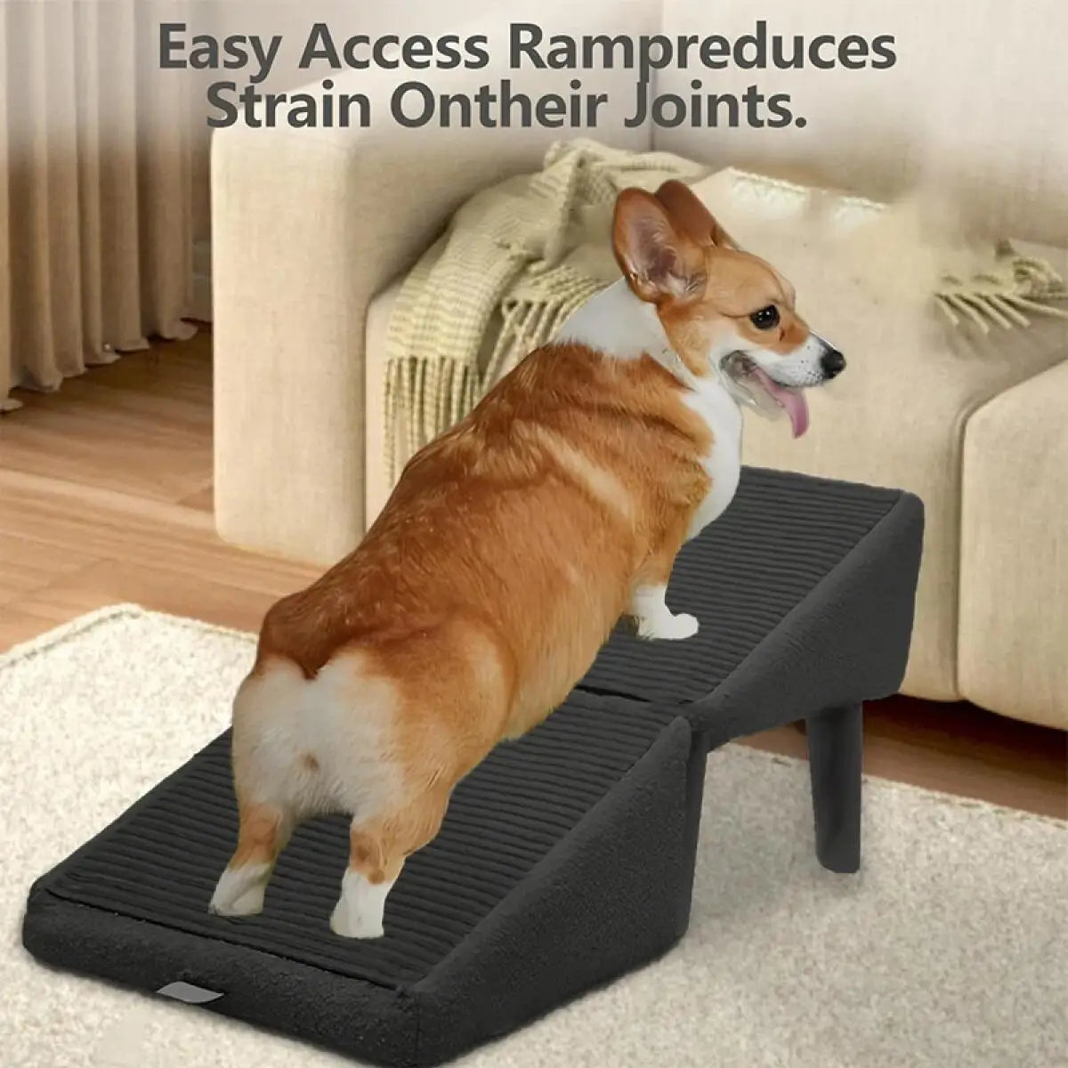 Foldable 2-in-1 pet ramp and step stool by I YAN, non-slip portable dog stairs for bed, sofa, and car.