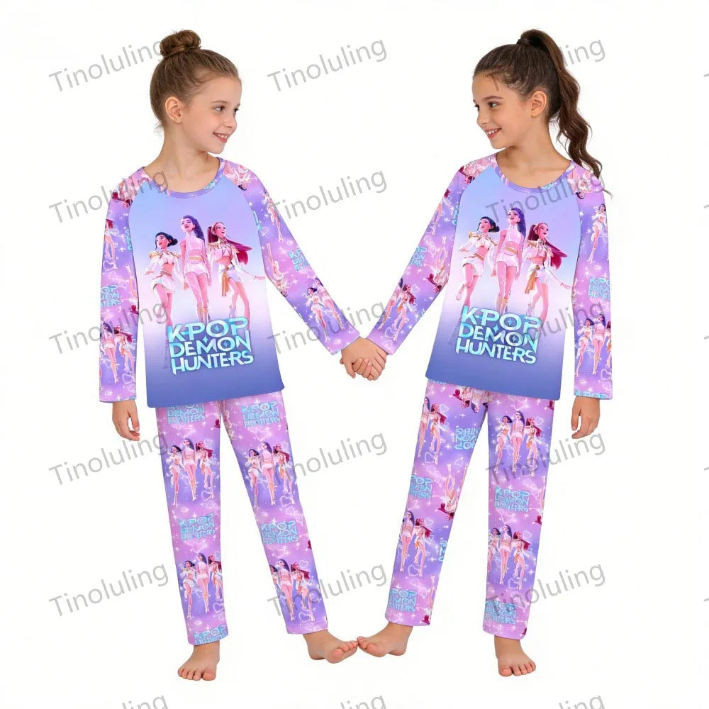 KPop Girls Pyjamas Suit Kids Pajamas Set Long Sleeve Girls Clothing 2pcs Children's Sleepwear Cartoon Boys Nightwear 3-14Y