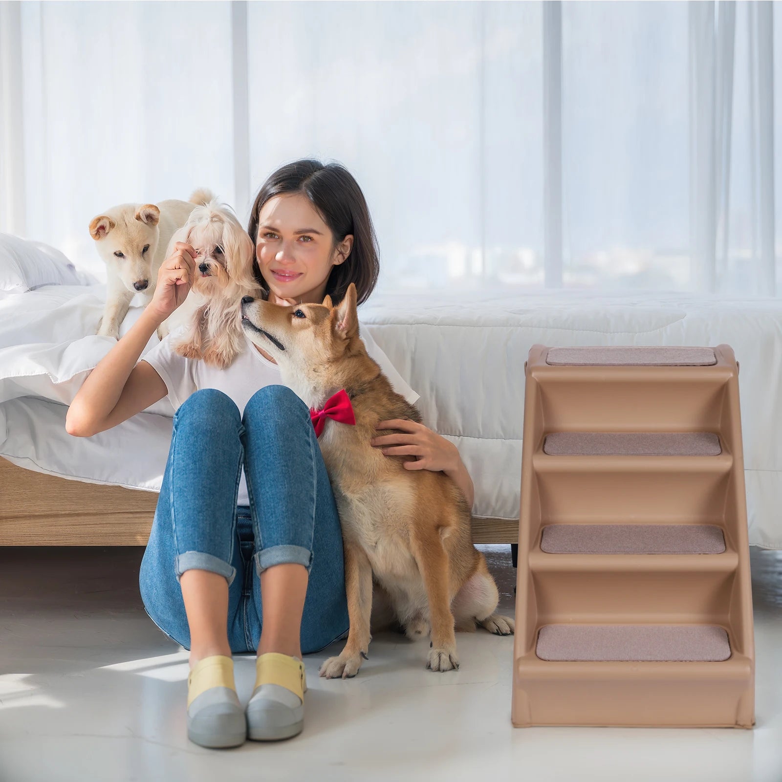 4-Step Pet Dog Stairs Foldable Cat and Dog Steps Nonslip Dog Stairs Ramp Sofa Ladder Pet Furniture for High Bed Chair Couch Sofa