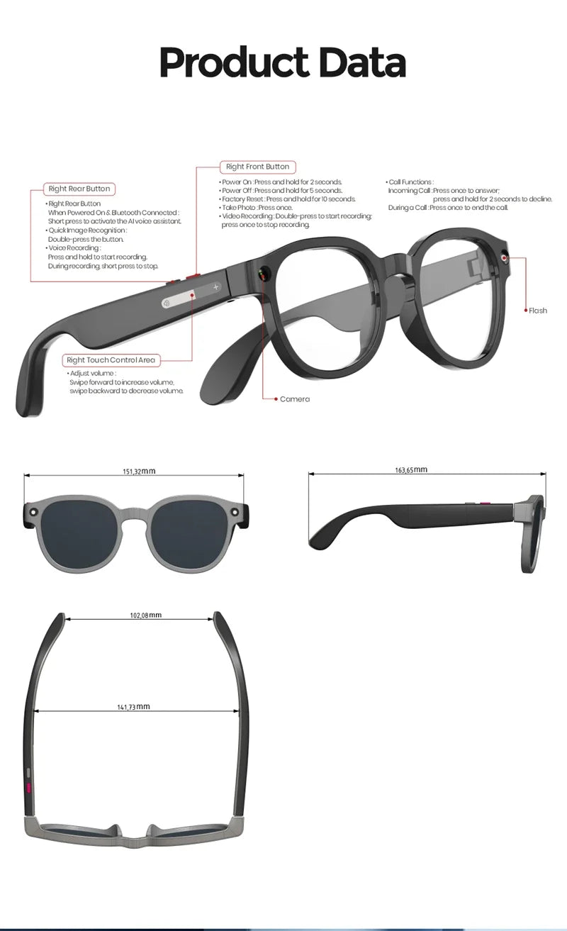 2026 New Smart AI Glasses 800W Shooting Camera HD Photo Video Voice Call Translation Waterproof Bluetooth AI Motorcycle Glasses