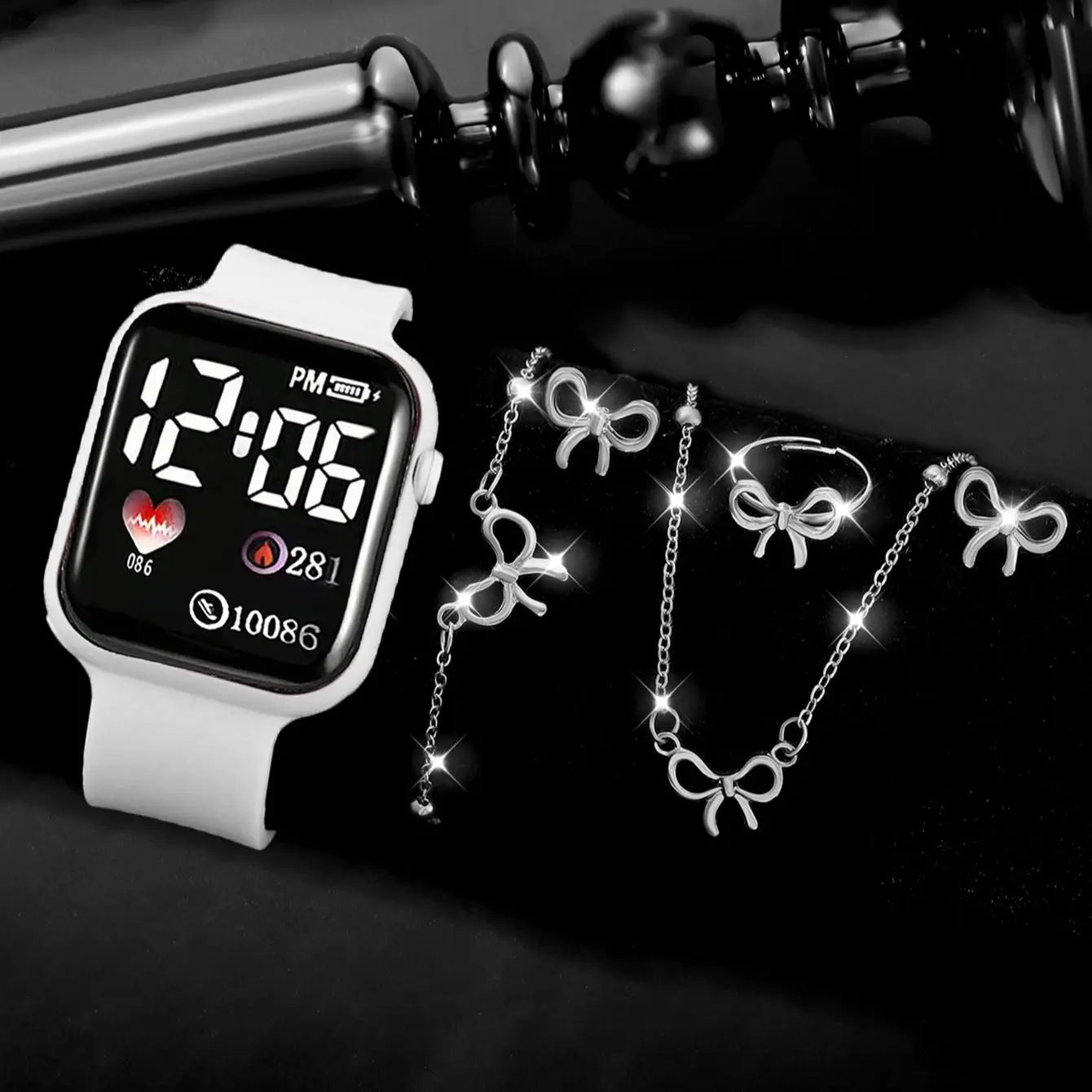 Square Silicone Electronic Watch with Butterfly Knot Cover Non-smartwatch Non-rechargeable Battery Birthday Gift Decoration