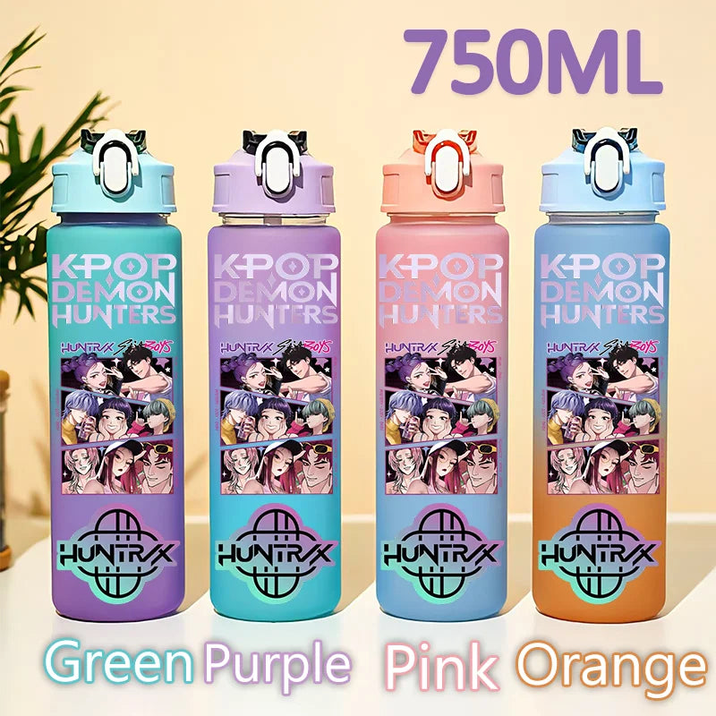 kpop 750ML Demon Hunters Bottle Gourde Gradient Color Water Cup Plastic Drinking Cup gradient straw cup gift