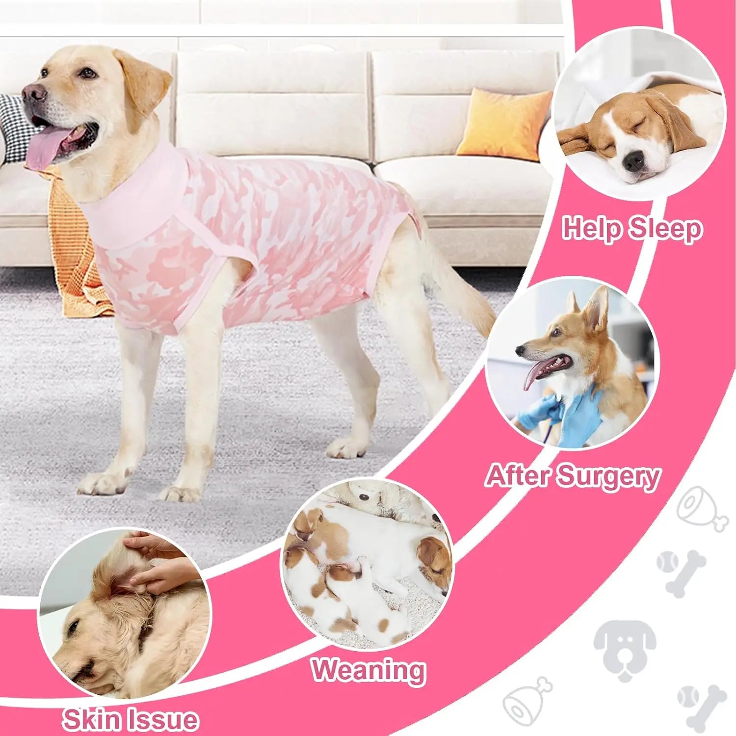 Dog Onesie for Surgery Recovery, Breathable Spay Suit Anti-Licking, Female Dogs, Pink, Small to XXL