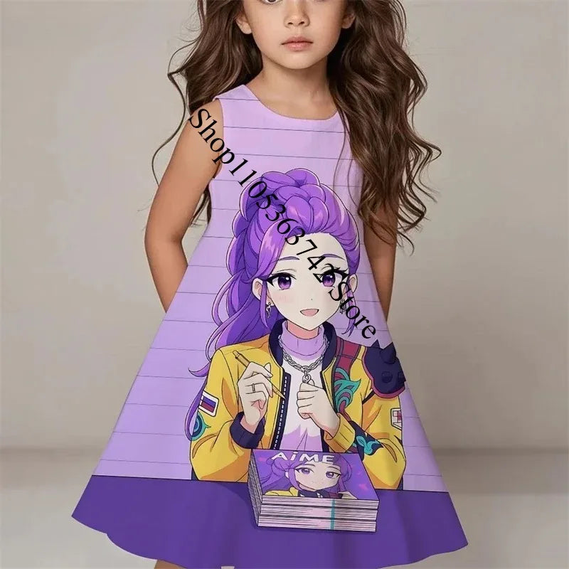 Girls Demon Hunters Kpop Dress 2026 Summer Kids Print Casual Beach Sleepwear  FashionKids Birthday Party Cosplay Costume 3-12Y