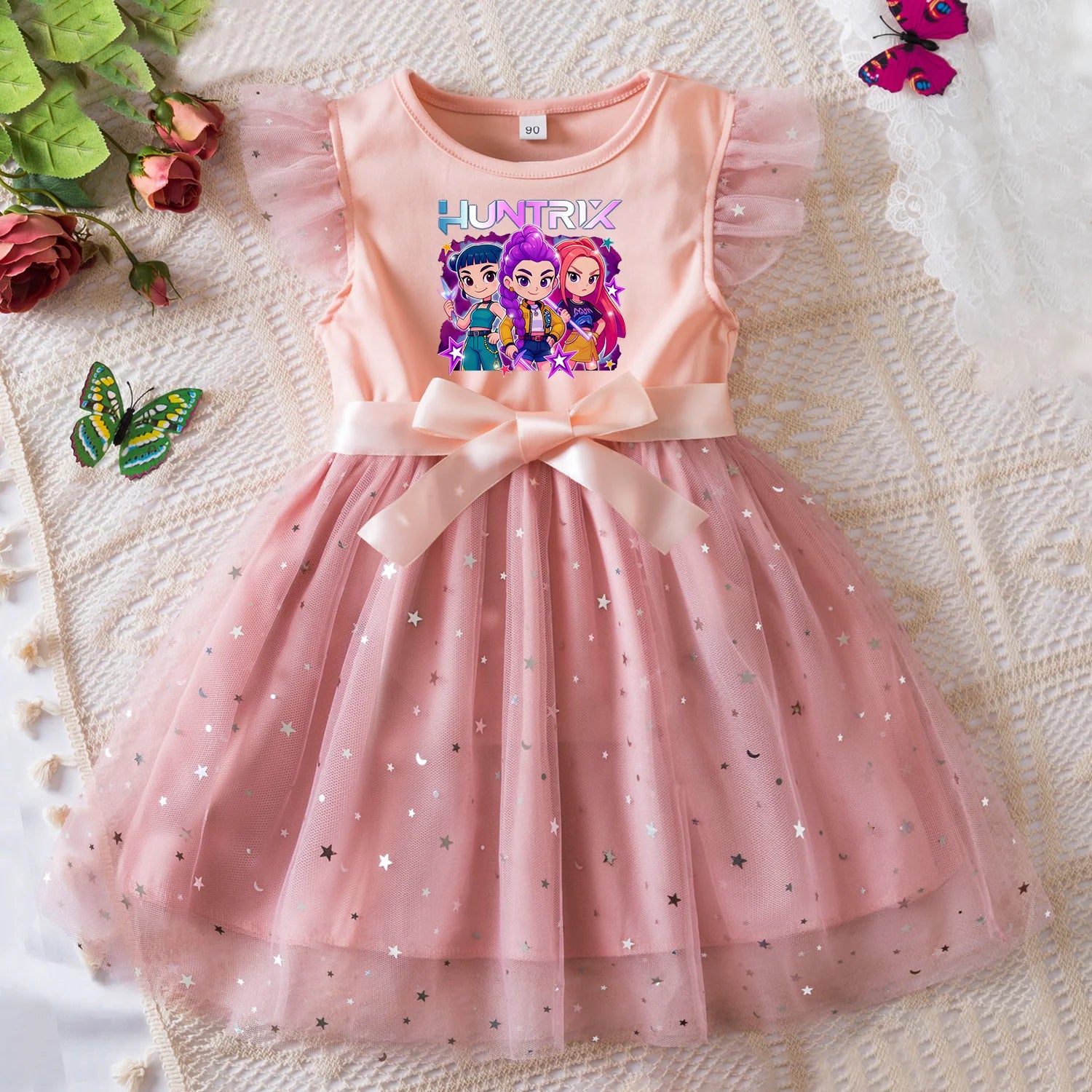 K-Pop Hunters Zoey Rumi Girls Sequin Tutu Dress with Bow Flutter Sleeves Summer Princess Party Outfit for Toddler Kids 2-6 Years