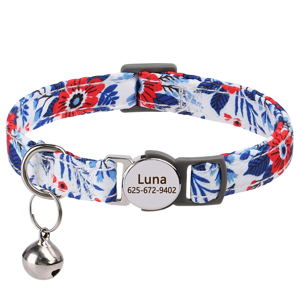 Cute Breakaway Personalized Kitten Cat Collar & Bell Safety Buckle Quick Release Custom Engraved Name ID Tag