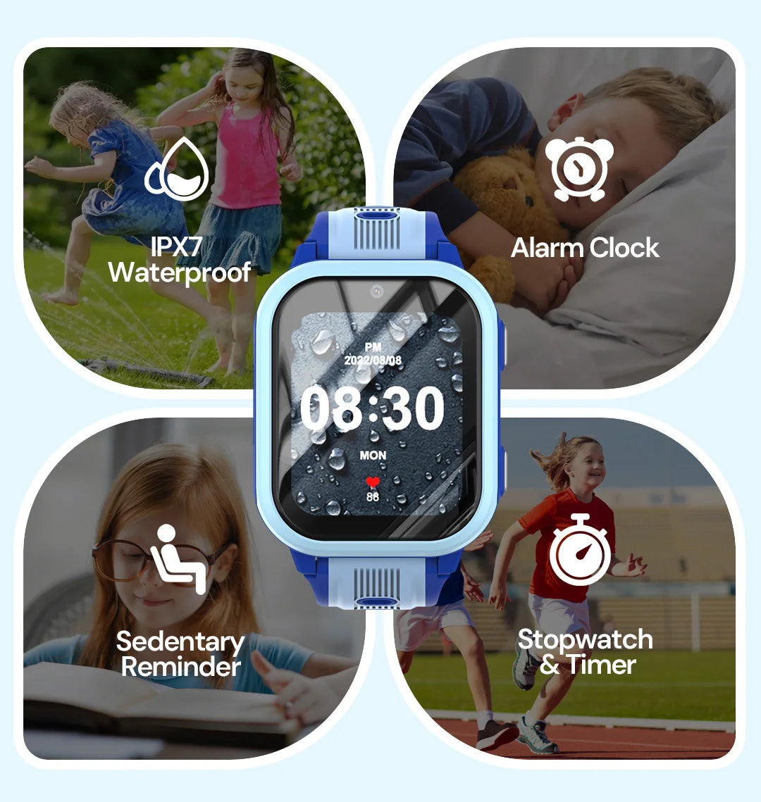 Wonlex KT41 kids smartwatch by I YAN with dual cameras, GPS tracking, real-time location, and video call features.