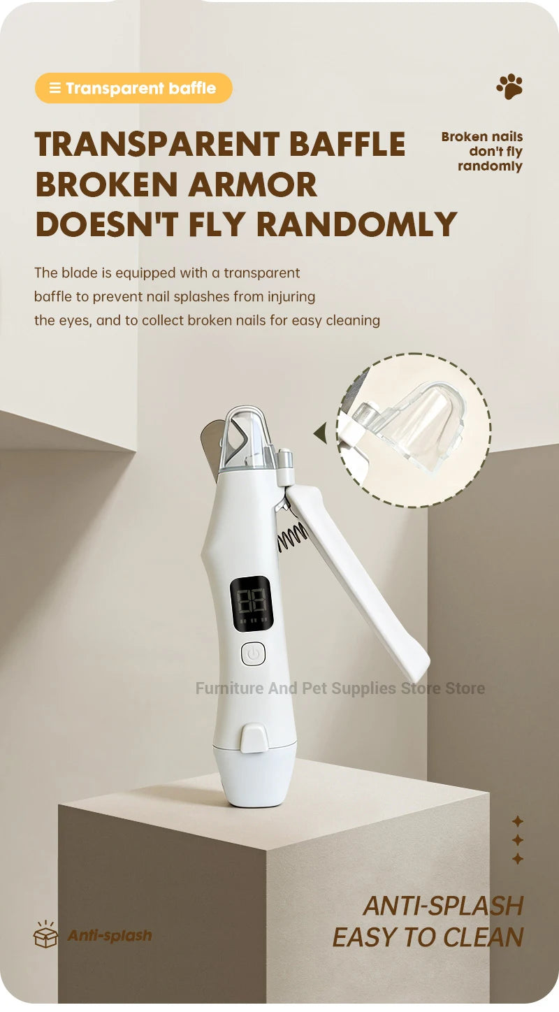I YAN 2-in-1 electric pet nail trimmer with LED lights for dogs and cats, showing the compact grinder with LED illumination.