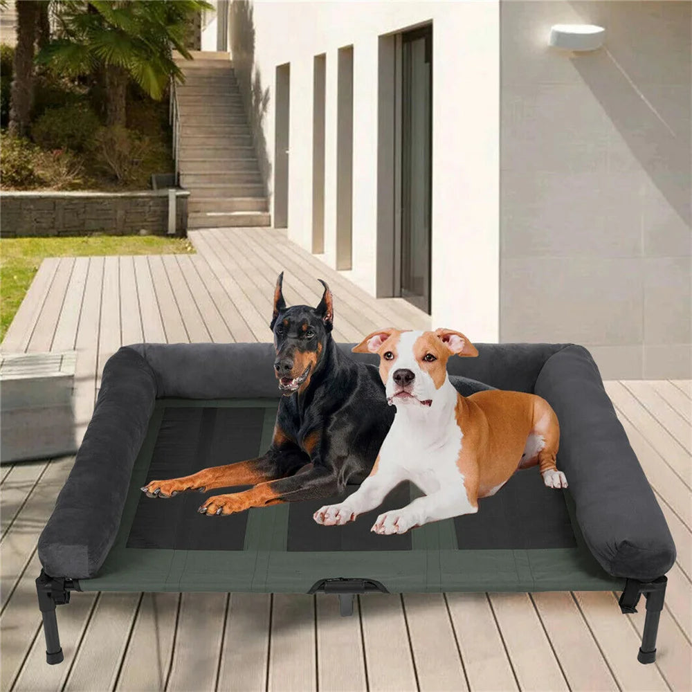 XXL XL Large Dog Bed Outdoor Raised Dog Bed with Cooling Breathable Mat and Soft Plush Mat Pet Puppy Camping Cot for Home Garden