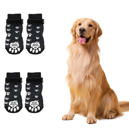 I YAN anti-slip dog socks in a 4-pack with strong grip paw protectors, designed to prevent licking and scratching of pets.