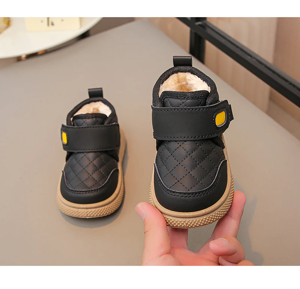 Winter Plush Boots For Children PU Leather Boy's Girl's Cotton Shoes Thick Warm Kid's Snow Boots Faux Fur Boots For Kids