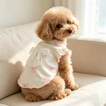 Pink Bow Print Pet Vest – Soft Breathable Summer Top for Cats & Small Dogs