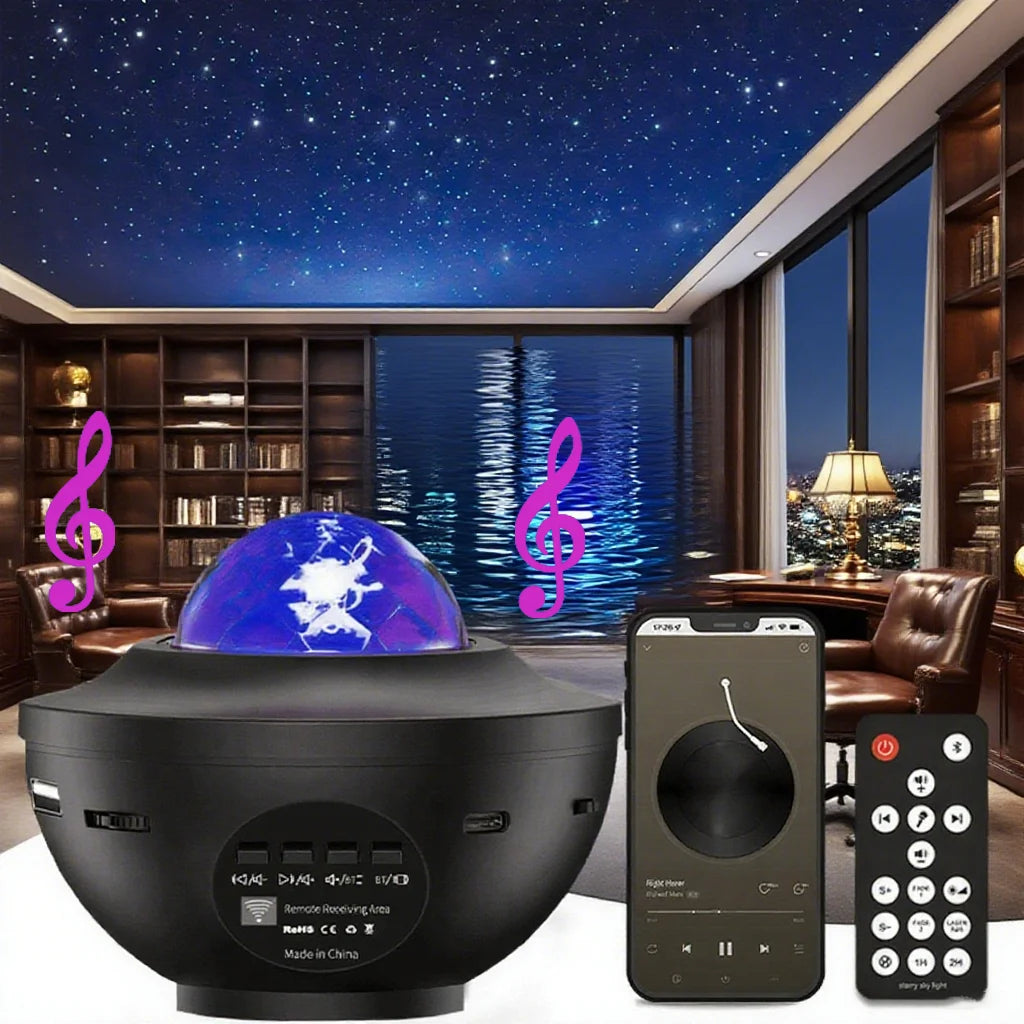 LED Starry Sky Projector Night Light Remote Control Switch USB Music Player Ocean Wave Galaxy Ambient Light Kids Birthday Gift