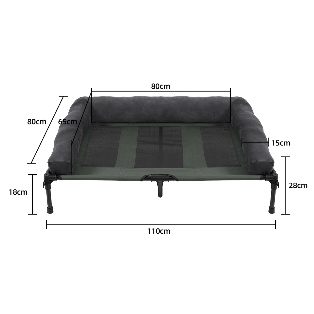 I YAN large outdoor indoor elevated dog bed with breathable mesh, cooling raised cot, plush bolster, suitable for big dogs.