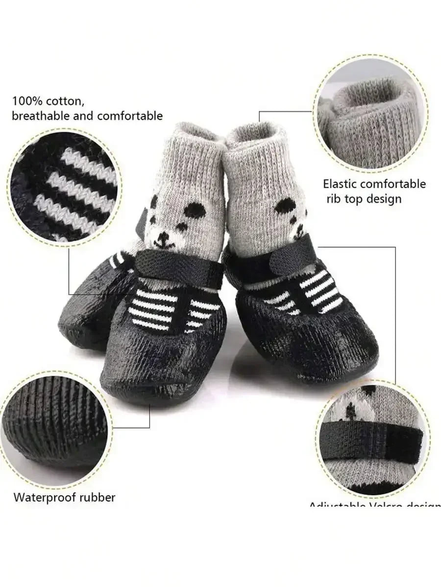 Waterproof non-slip pet socks for dogs and cats, 4-pack outdoor paw protectors by I YAN, featuring waterproof material and grip soles.