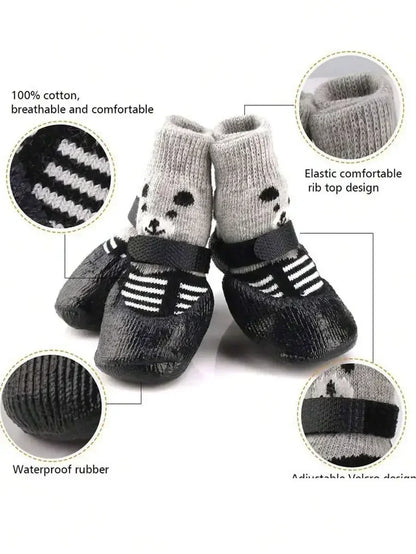 Waterproof non-slip pet socks for dogs and cats, 4-pack outdoor paw protectors by I YAN, featuring waterproof material and grip soles.