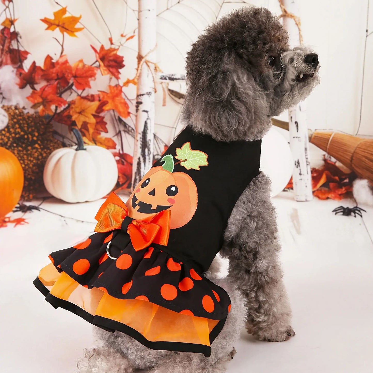 Halloween Pumpkin Dog Dress with Bow – Cute Costume for Small Dogs