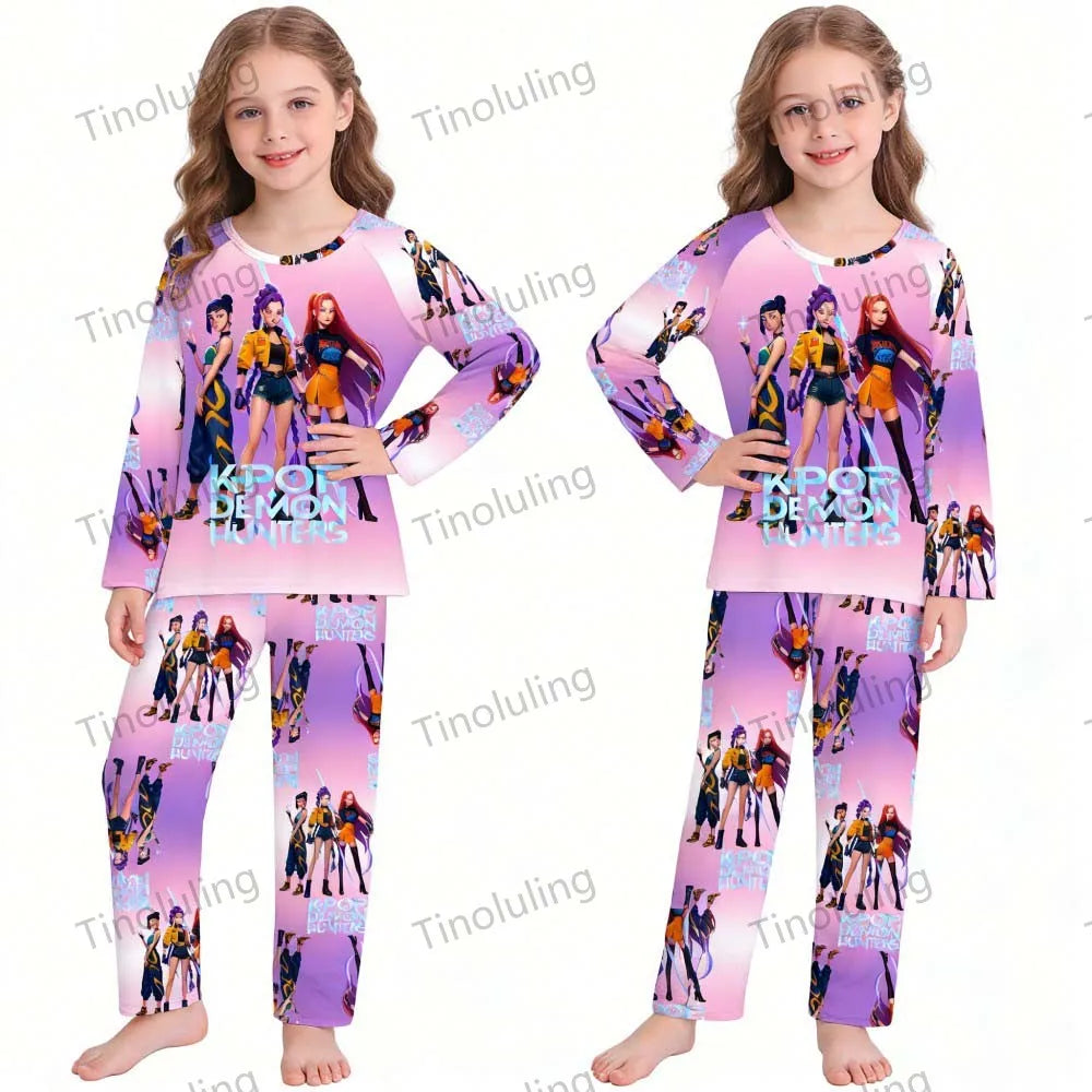 KPop Girls Pyjamas Suit Kids Pajamas Set Long Sleeve Girls Clothing 2pcs Children's Sleepwear Cartoon Boys Nightwear 3-14Y