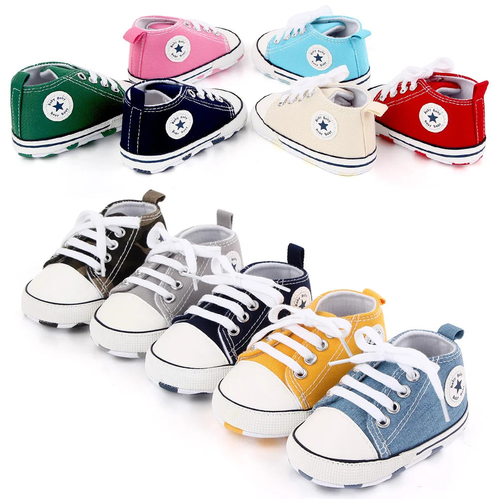 I YAN baby canvas sneakers for boys and girls with soft, non-slip soles, ideal for first walkers and toddler casual wear.
