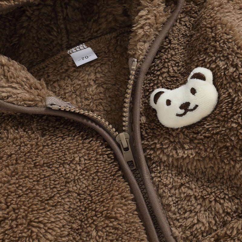 0-24months Unisex Baby Fuzzy Coat 3d Bear Hooded Jacket For Infant Girl And Boy Zipper  Spring Autumn Closure Fleece Outerwear