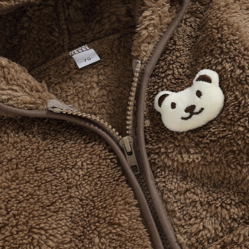 0-24months Unisex Baby Fuzzy Coat 3d Bear Hooded Jacket For Infant Girl And Boy Zipper  Spring Autumn Closure Fleece Outerwear
