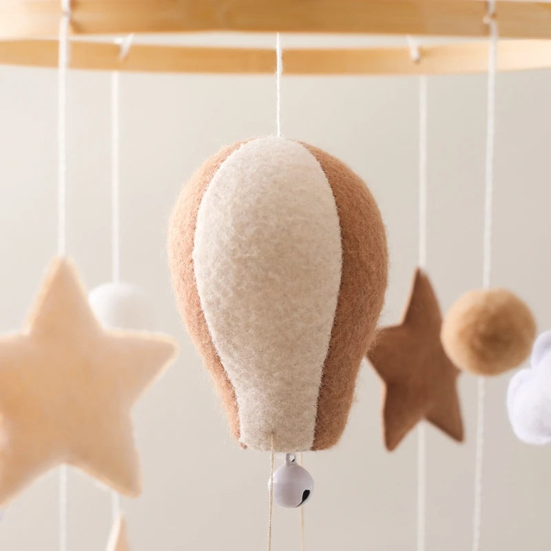 Hot Air Balloon Wooden Baby Crib Mobile – Musical Bed Bell & Rattles for Newborns 0–12M - I YAN
