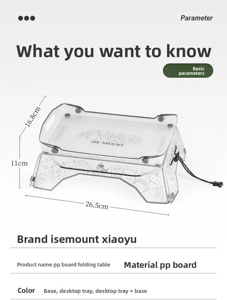 Folding mini Table Small Ultralight Folding PP Camp Table & Tray 97 g | Food-Grade Portable for Camping, Hiking Equipment