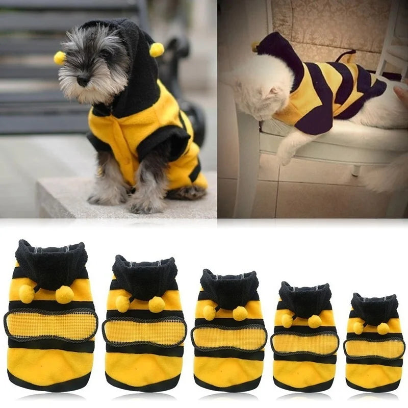 Bee Pet Costume Hoodie by I YAN, fleece Halloween cosplay sweater for dogs and cats, featuring a cute bee design.