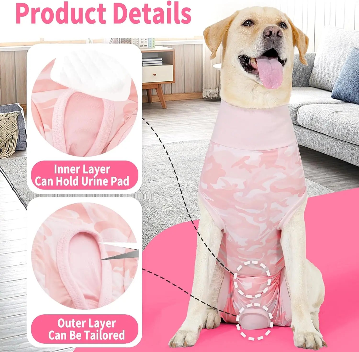 Dog Onesie for Surgery Recovery, Breathable Spay Suit Anti-Licking, Female Dogs, Pink, Small to XXL