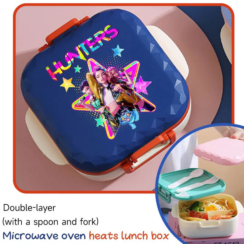 I YAN 800ml BPA-free lunch box with spoon and fork, microwave-safe portable container for students and office workers.